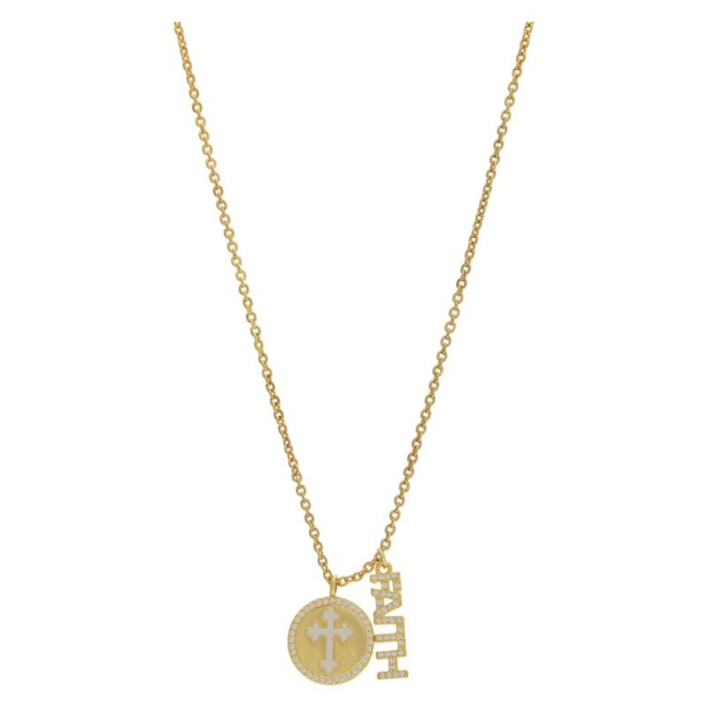 Sunflower Garden Faith & Cross Disc Charm Gold Toned Necklace